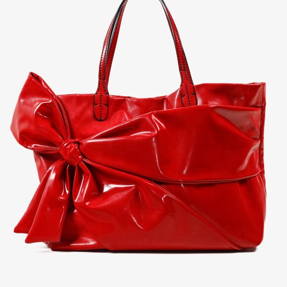 Valentino Red Patent Leather Lacca Bow Tote Shoulder Bag - Picture 12 of 12